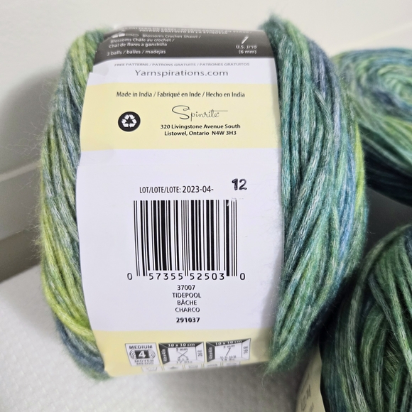 Caron Blossom Cakes Yarn Tidepool Green Blue Cotton Acrylic 3 Ct Knit Crochet - Picture 4 of 5